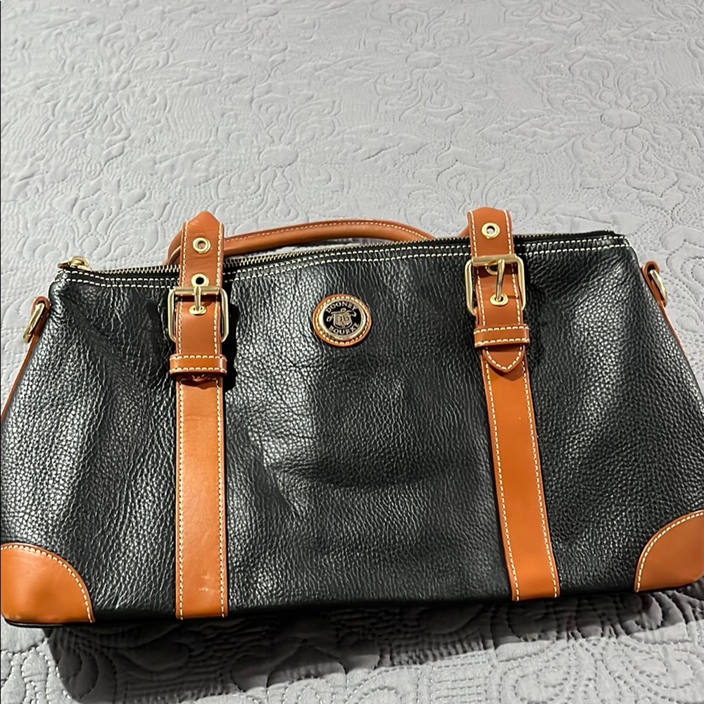 Dooney & Bourke Black Leather Bag with Tan Trim